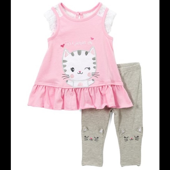 Nannette Pink Cat Swing Top/Gray Cat Face Leggings